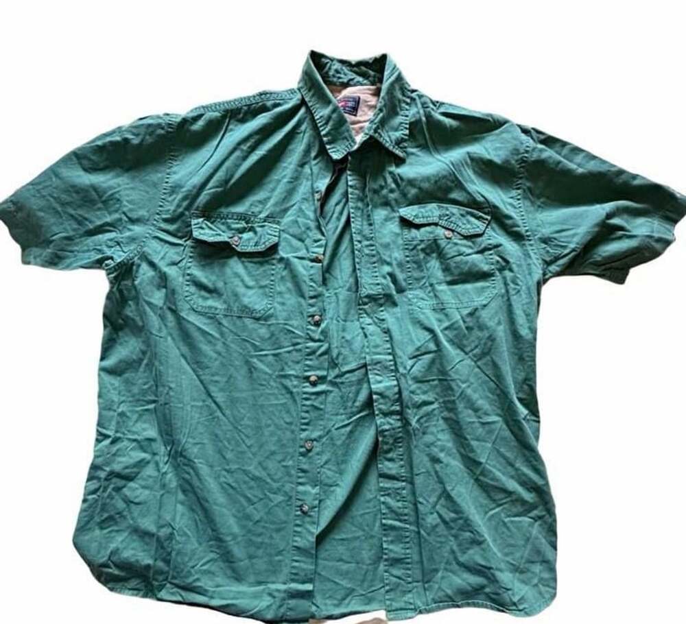 Wrangler Men's Green Solid Woven Cotton Short Sleeve Point Collar Shirt Size L